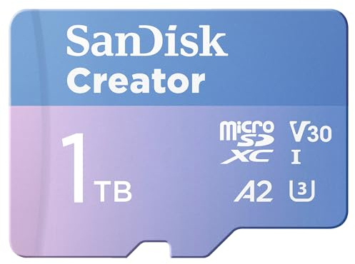SanDisk Creator 1 TB microSD UHS-I kort med adapter, upp till 190MB/s läshastigheter, 5,3K, 4K