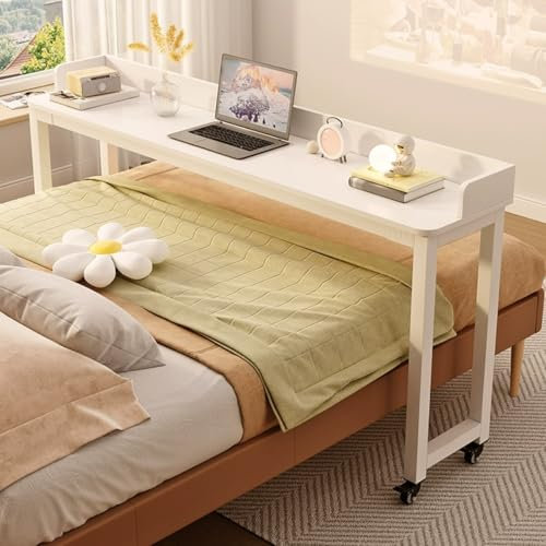 Escritorio sobre la Cama, Mesa sobre la Cama con Ruedas, Escritorio móvil para computadora portátil, estación de Trabajo de pie, Escritorio sobre la Cama para el hogar, Hospital (Blanco, 150