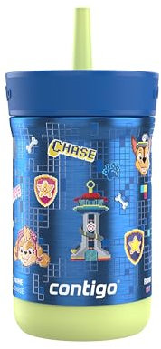 Contigo Kids Leighton Spill-Proof Stainless Steel Paw Patrol Tumbler with Straw, 12oz, Paw Patrol Power Pups, Blue/Green