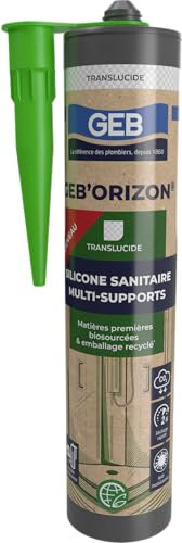 GEB'ORIZON Silicone sanitaire multi-supports et anti-moisissures éco conçu à partir de matières premières renouvelables biosourcées. Séchage rapide en 2 heures, Translucide, 310 ml