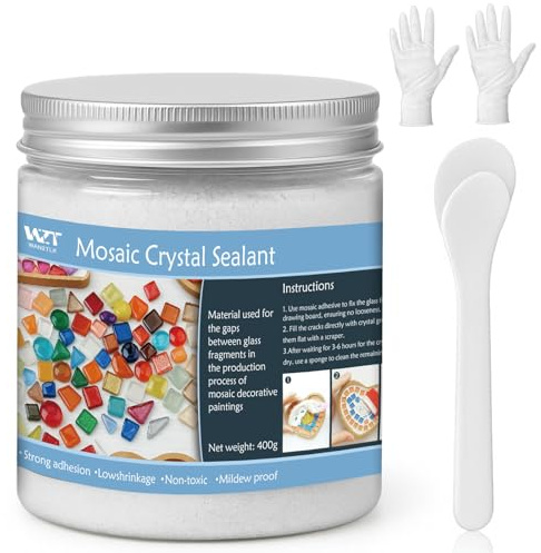 WAN2TLK White Mosaic Crystal Grout 400g, Mosaics Tile Tools, No Need to add Water, Direct caulking, Mosaic Crystal Sealant for All Tiles & Surfaces
