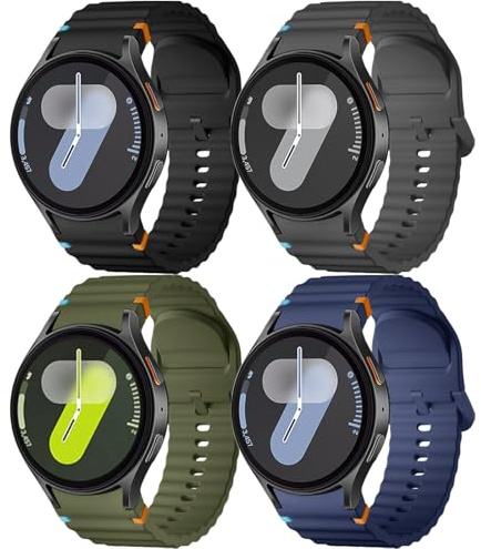 Mastten 4 Stück Silikon Armbänder Kompatibel mit Samsung Galaxy Watch 7 Armband - Weiche Sport Band für Galaxy Watch 6 5 4 Armband 40mm 44mm - No Gap Band für 6 Classic / 4 Classic / 5 Pro/FE