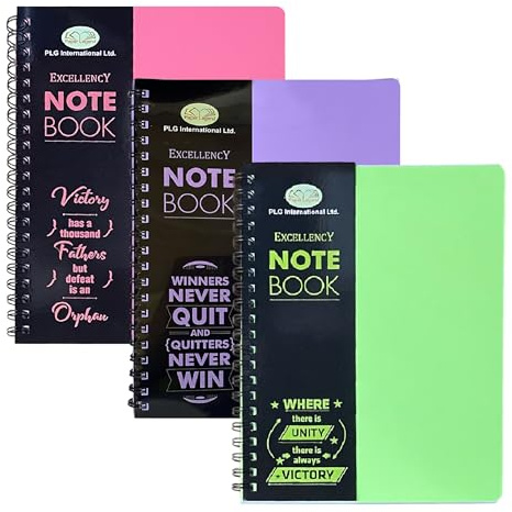 Eason Bros - 3 Pack Lined Hardcover Notebooks - A4 College Ruled Wirebound Writing Pads (Pink, Green, Purple), 140 Pages, 68GSM Thick Paper Journals Spiral Books for School Office, Study & Note Taking
