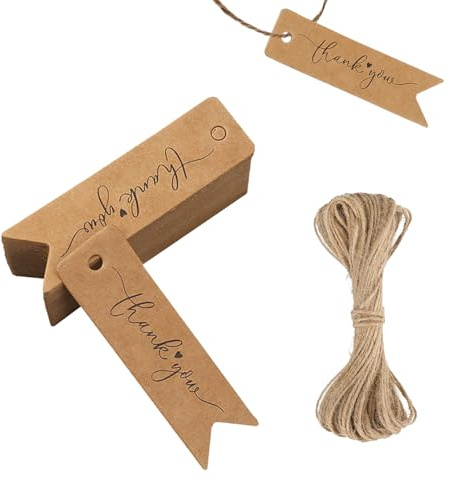100 Etichette Regalo di Ringraziamento in Carta Kraft Marrone con Cordino, 7 x 2 cm, Rustiche, per Natale, Ringraziamento, Bomboniere, Confezioni Regalo, Regali e Decorazioni per Feste, Ideali per