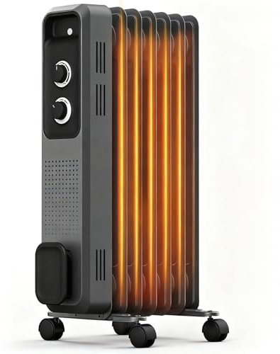 COWSAR Radiatore ad olio a risparmio energetico, con olio e 3 livelli di riscaldamento, ruote a 360° e maniglie per il trasporto, riscaldamento elettrico con protezione contro il surriscaldamento e il