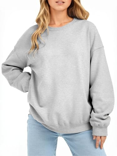 APPFULL Womens Crewneck Sweatshirt Oversized Y2K Fleece Hoodies Fall Fashion Teen Girls Winter Clothes Sweater Gray M