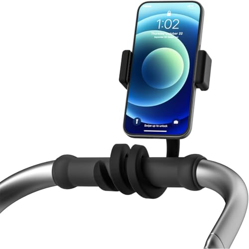 KIRZAX Support Téléphone pour Poussette, Support de Téléphone Portable avec Bras Flexible Antidérapant, Accessoires de Poussette pour Tapis de Course, Vélo de Course, Chariot de Courses (Noir)