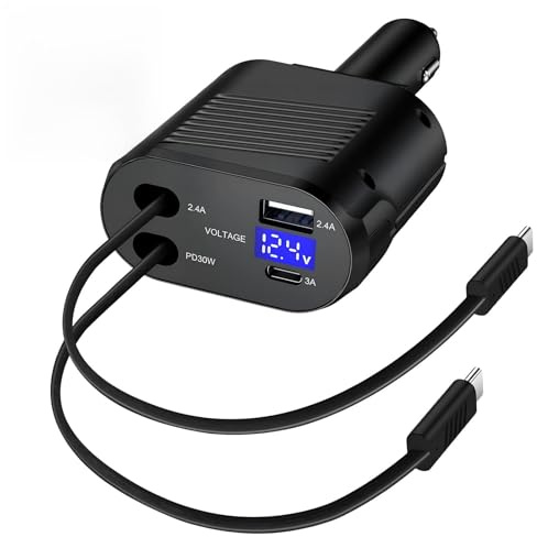 Amztour Caricatore Auto USB C Ricarica Rapida Accendisigari USB Doppio Cavo e 2 Porte Compatibile con iPhone 17 16 15 Samsung Galaxy S25 S24 Ultra S23 A15 A16 A17 A36 A55 A56 5G