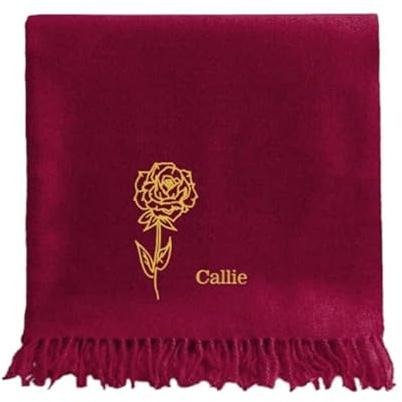 CALLIE Personalised Scarf for Women, Birth Flower Shawl and Wraps with Embroidered Name, Soft Warm Winter Vintage Neck Scarf, Christmas Valentine’s Day Birthday Gift for Famliy Friend