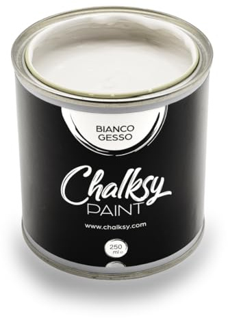 Chalksy Paint CHALK PAINT, Vernice Effetto Gesso 250ml Bianco Gesso, per Restyling Mobili e Decorazioni, Finitura Opaca Vintage Shabby Chic, Legno, Ceramica, Applicapile Su Ogni Tipo Di Superficie