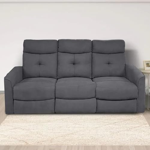 Bissolo Casa ENEA Divano a 3 Posti in Tessuto Grigio Scuro, con 2 Movimenti Relax Manuali, Dimensioni 188 x 96 x 103 cm, Seduta H. 47 cm