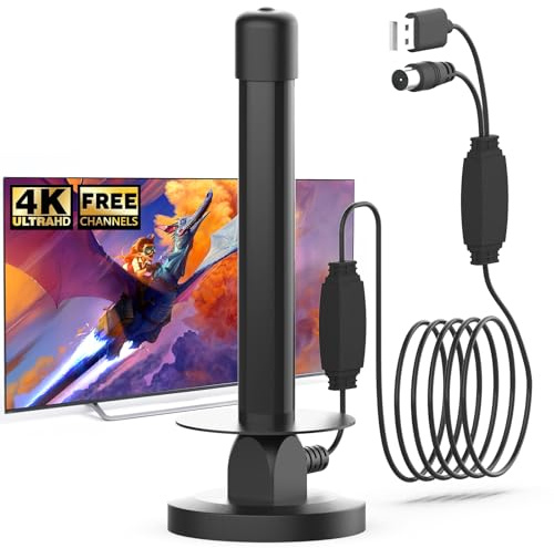 Antenna TV Interna con Amplificatore – Base Magnetica – Ricezione 360° per DVB-T/T2 – Supporto 4K e Full HD – Facile da Installare per TV Digitale – Cavo Coassiale da 5M