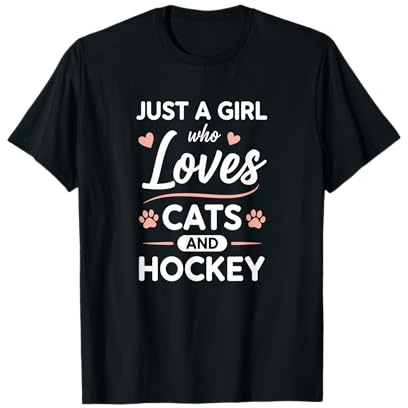 Just A Girl Who Loves Cats and Hockey Cute Cat Hockey Fan T-Shirt