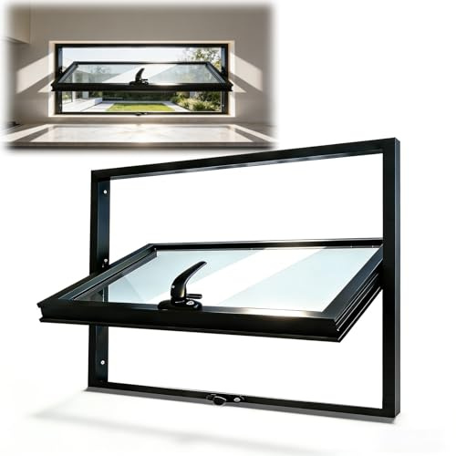 FSchwingfenster Alu Schwarz, Panorama-Fenster für Küche & Wintergarten (Durchreiche), Ultra-Slim 30mm Bilderrahmen-Optik, Modernes Loft-Design, Horizontal/Vertikal(50x40 cm)