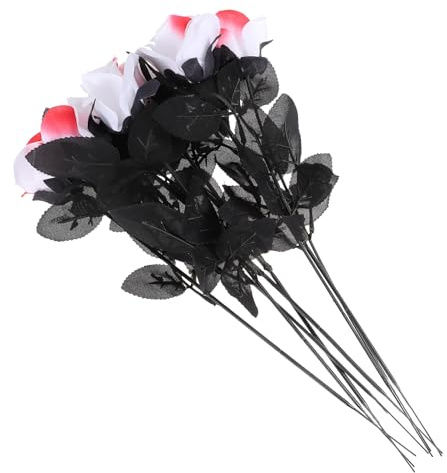 GRIRIW 8pcs Simulated Red Lipstick Eyeball Rose Artificial Flowers Halloween Decorative Creepy Rose Bouquet for Indoor Party Home Décor