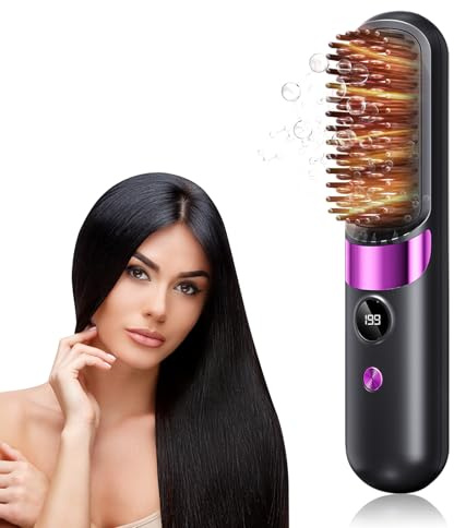 Spazzola lisciante per capelli, mini spazzola lisciante senza fili, 4 regolazioni di temperatura 140-199°, portatile, multifunzionale curamico pettine lisciante uno, adatto per barba e acconciatura