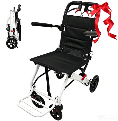Silla de ruedas plegable ultraligera, sillas de ruedas portátiles con marco de acero al carbono, silla de ruedas de viaje con freno de mano y cinturón de seguridad para discapacitados y personas