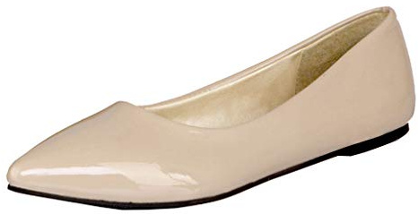LOVOUO Pump Ballerinor Lack för kvinnor med spetsiga spetsiga skor, Beige, 39 EU