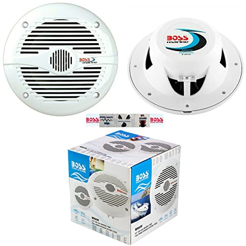 2 altoparlanti marini KIT PER BOSS AUDIO MR60W 2 vie 6,5 16,50 cm 165 mm 100 watt rms 200 watt max impermeabili mare piscina barca, a coppia + 5 sticker omaggio