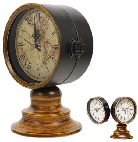 Nicoone Doppelseitige Tischuhr - Europäischer Stil Vintage Schreibtisch Uhr, Retro Nacht Mantel für Schlafzimmer, Büro, Esszimmer, Bar
