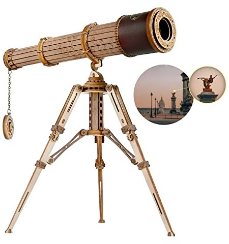 ROBOTIME 3D Teleskop Holzpuzzle Holzmodellbausätze knobelspiele für Erwachsene zum Bauen Ihres eigenen Lasercut Puzzles BAU Bastelsets