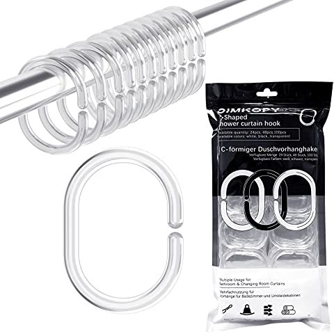 Duschvorhangringe 24 Stück,Duschvorhang Haken Transparent,Ringe für Duschvorhang für Duschfensterstange,Aus Stabilem Kunststoff Duschvorhang Ringe