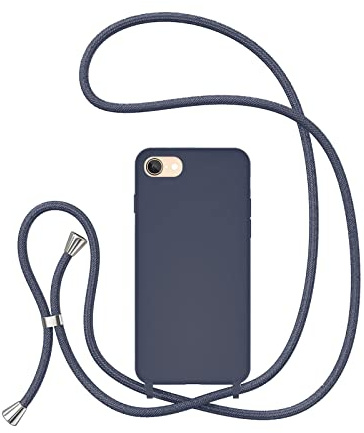 UEEBAI Crossbody Lanyard telefonfodral för iPhone SE 2022 5G/iPhone 7/iPhone 8/iPhone SE 2020, silikon telefonskydd halsband snodd rem mjukt stöttåligt skyddande fodral för iPhone SE3/SE – djupblå
