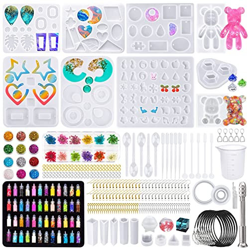 HEPAZ Ohrring-Harz-Formen,Resin Gießharz Silikonform,Biegeringen und Glitzerpulver für DIY-Schmuck,Anhänger,Schmuckformen
