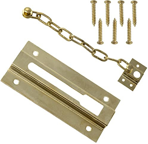 AERZETIX - C59631 - Chaîne de sécurité 90 mm - verrou entrebâilleur à chaînette pour porte - couleur laiton - targette antivol mécanisme de protection serrure - en acier