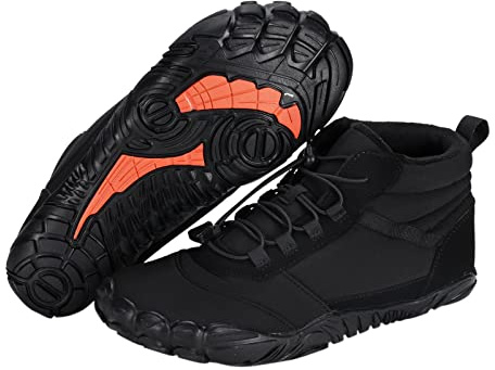 Unisexe High Top Barefoot Chaussures Bottes Hiver Hommes Femmes, Rembourrées et En Peluche Imperméable Minimaliste Trail Antidérapant Toe Box Trail Sports de Plein Air Chaussures Zero Drop Sneaker