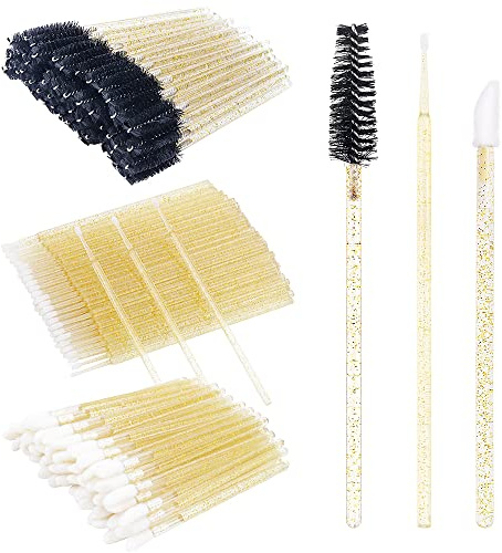 300 st tillbehör för ögonfransförlängning engångs mikroborste ögonbryn ögonbryn ögonfransspoolies läppstift borste mascara stav applikator sminkborste verktyg (alla guldkit)