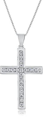 DANIEL CLIFFORD® Camille Damen Halskette Silber 925 Kreuz Anhänger, 45cm Kreuzkette Sterlingsilber Zirkonia Kristalle, Silberkette Kreuzanhänger