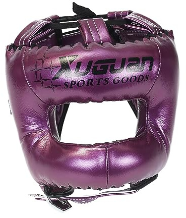 Fonowx Casco de Boxeo Escudo Facial Ajustable Acolchado Transpirable Protección Suave para la Cabeza Deportes Equipo para la Cabeza para Karate Sparring, púrpura, M