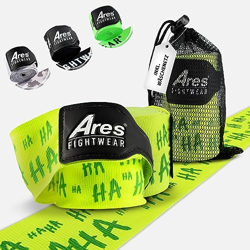Ares Fightwear® Set di 2 fasce professionali [4,5 m] con rete per la biancheria, massima protezione e tenuta salda, grazie al materiale Flex-Fit I bende da boxe per combattimenti sicuri, per uomini e
