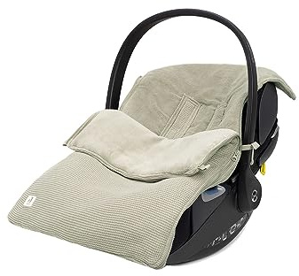 Jollein Fotficka Basic Knit Olive Green – för babybilstol grupp 0+ barnvagn – för 3-punkts och 5-punkts bälte – stickat mönster och fleecefoder – olivgrön