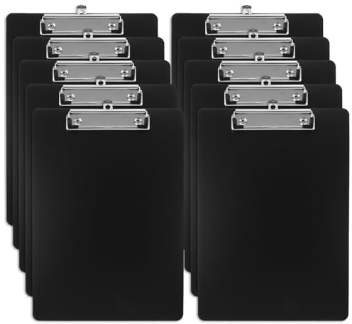 AKOLAFE 10 Pack Clipboard A4 Hardboard Clipboards with Pen Loop and Retractable Hanging Clip, Black Clip Boards A4 Plastic Clipboard for School Office File Paper Organization, 22x31cm