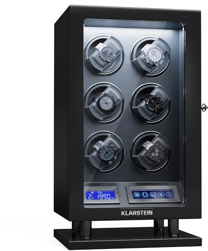 Klarstein Uhrenbeweger für 6 Automatikuhren, mit Acryl-Tür und Fingerabdrucksperre, weiße LEDs, 5 TPD Einstellungen, automatischer Watch Winder