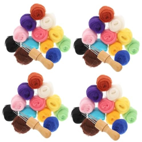 NUOBESTY 4ensembles Set De Feutrage Laine Avec De Laine Et Aiguilles Pour Kit De Matériaux Pour Décorations Et