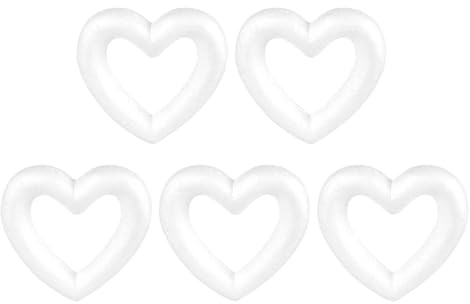 Vit polystyren hjärta skum hjärtan frigolitbollar ihåliga kärleksformade hantverksbollar skum hjärtformad kransram för konst och hantverk, skulpturer, blomsterarrangemang (15 cm 5 st)