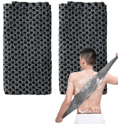 Juego de 2 piezas de exfoliante de espalda japonés, toalla de ducha exfoliante, paño exfoliante extra largo para hombres y mujeres, paño de limpieza corporal y masaje (negro)