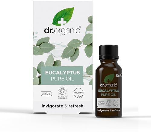 Dr Organic Eucalyptus Essential Oil, 100% Pure & Natural, Uplifting, for Congestion Relief, Aromatherapy, Diffusers, Massage, Vegan, Cruelty Free, Paraben & SLS Free, Certified Organic, 10ml