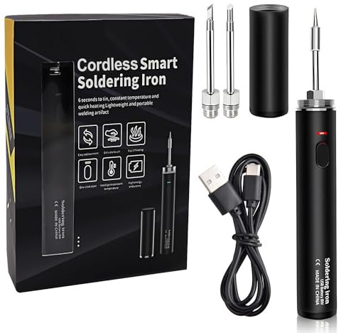 Treedix Cordless Soldering Iron Kit, USB Rechargeable Solder Iron with Three Soldering Tips, Fast Heating, Temperature Adjustable, Safe Battery Powered Solder Iron Kit for Beginners and Professionals