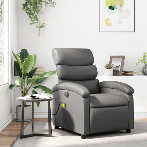 Homgoday Poltrona massaggiante per TV, poltrona relax con funzione di riposo manuale, poltrona reclinabile per TV, schienale regolabile, per soggiorno, grigio ecopelle