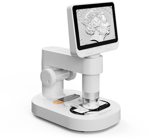 BEAVERLAB Microscopio digital con pantalla IPS de 4 pulgadas, aumento de 1600X, video HD 1080P, 8 luces LED ajustables, compatible con PC, tableta, smartphone, laptop