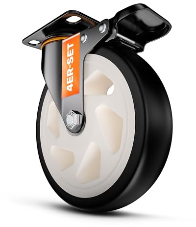 PEARWAY™ Roulettes pour charges lourdes 150mm - jusqu'à 1000kg avec 4x freins - extra silencieuses et durables - Roulettes de meubles avec frein - Roulettes pour meubles et charges lourdes - Roulettes