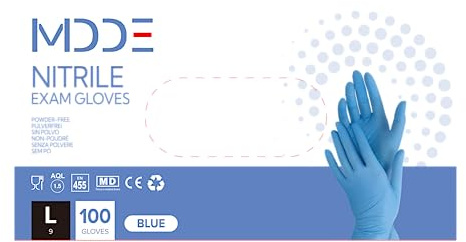 MDDE 100-1000 stück einmalhandschuhe Nitril-Handschuhe, puderfrei, latexfrei, hypoallergen, Lebensmittelhandschuhe, medizinische Einweghandschuhe (100)