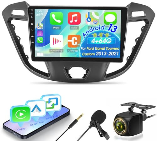[4G+64G] Car radio for Ford Transit Tourneo Custom 2013-2021 with Wireless Carplay & Android Auto, 9 Inch Touchscreen Radio with WiFi/GPS/Bluetooth 5.0/32 EQ/FM RDS Radio