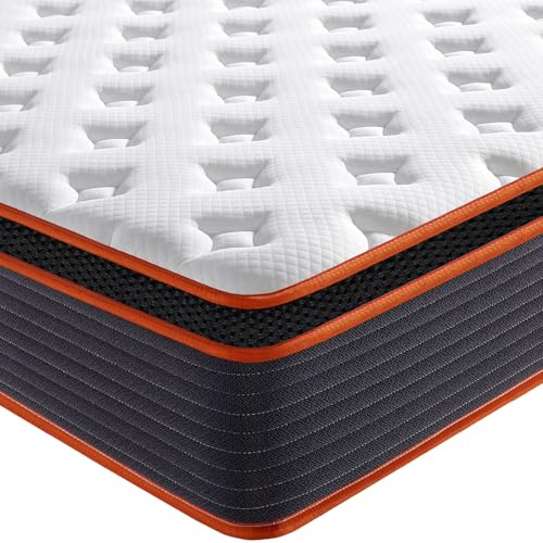 SEZMOONSI Double Mattress 4FT6, Hybrid Gel Memory Foam Pocket Sprungs Mattress, Motion Isolated, 7-Zone, Orthopedic, Pressure & Back Pain Relief, 100 Night Home Trial, 135X190X23cm