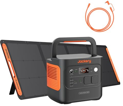 Jackery E2000 v2 Tragbare Powerstation mit 200W Solarpanel mit 5M Solarpanel Verlängerungskabel, 2042Wh Solargenerator mit 2200W Ausgang, LiFePO4 Batterie Schnellladung für Camping, Wohnmobil