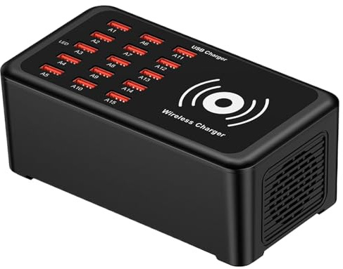 Station de charge USB multiport, concentrateur de charge pour écouteurs, station de charge portable, chargeur intelligent sans fil 100 W avec 15 ports, idéal pour la maison, le travail, l'ordinateur